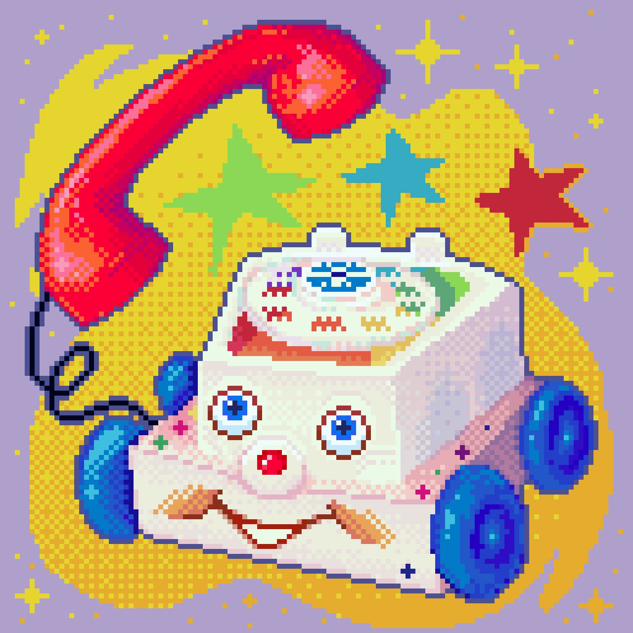 Fisher Price rotary telephone pixel art thumbnail, retro toy reinterpretation