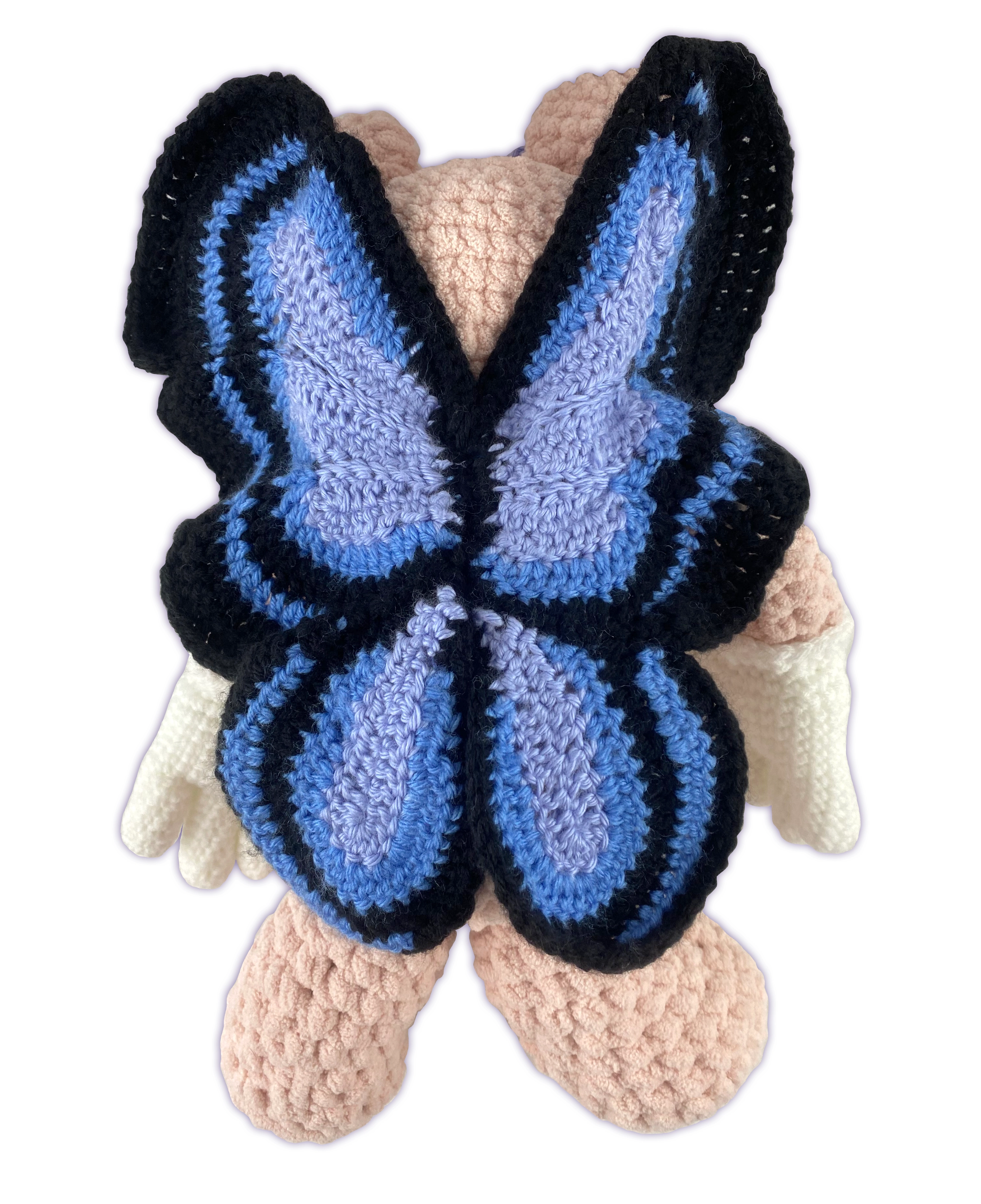 Removable crochet butterfly wings for mouse toon plush, wired internally to hold shape