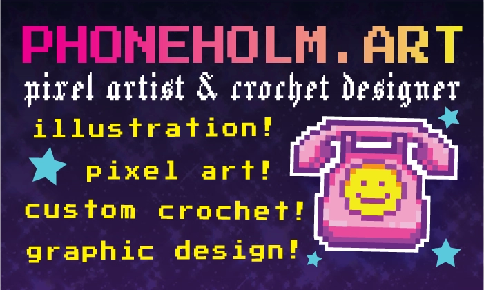 phoneholm.art business card front design, retro internet inspired branding