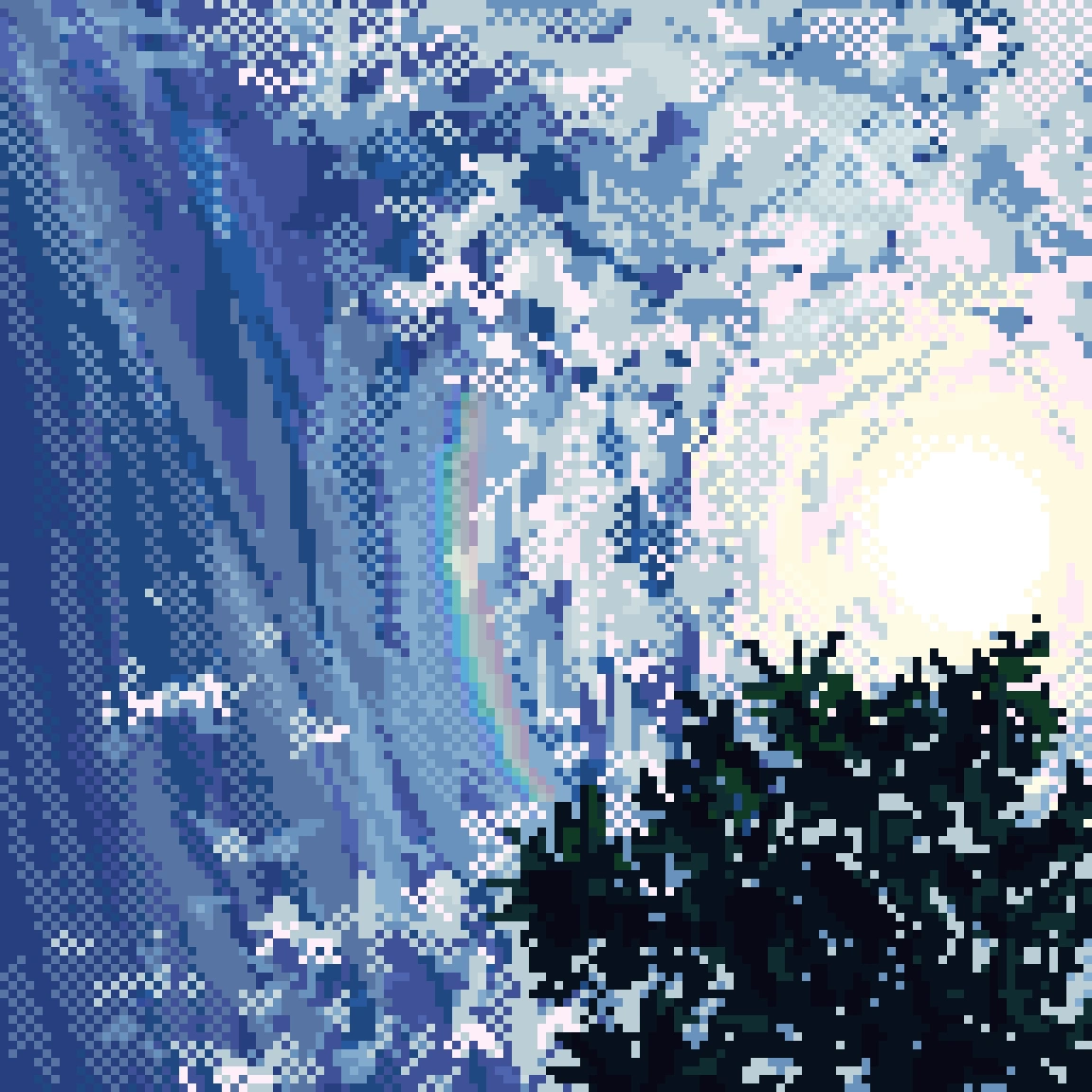 Backyard rainbow digital painting thumbnail, painterly nature art