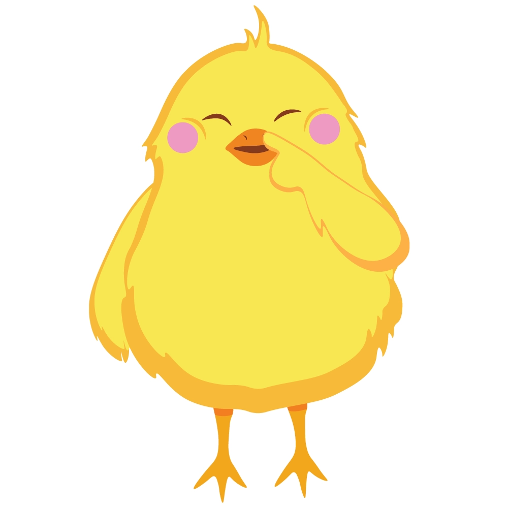 Cartoon chick mascot picking its nose, character design for RI_PickerChick eBay seller branding