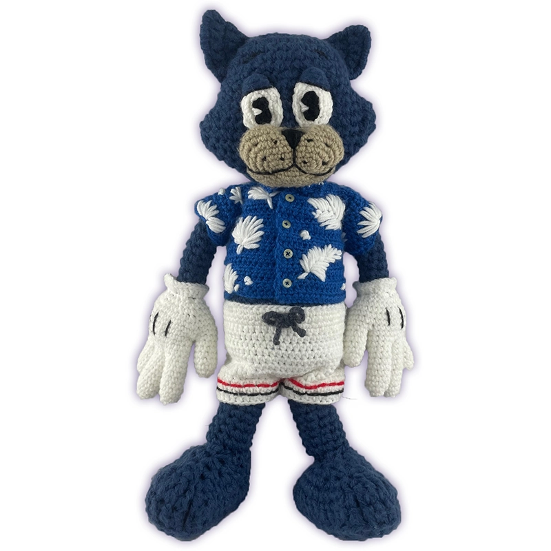 Crochet Pixie Toontown plush thumbnail, blue cat toon in handmade removable outfit