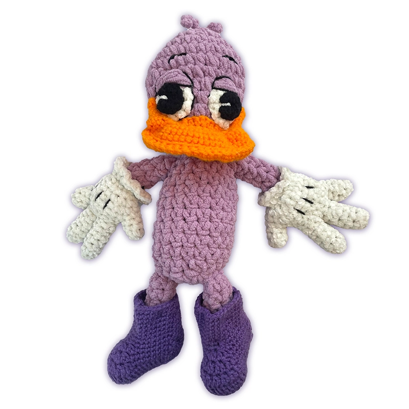 Sofie crochet toon plush thumbnail, sparkly handmade toon with acrylic beak detail