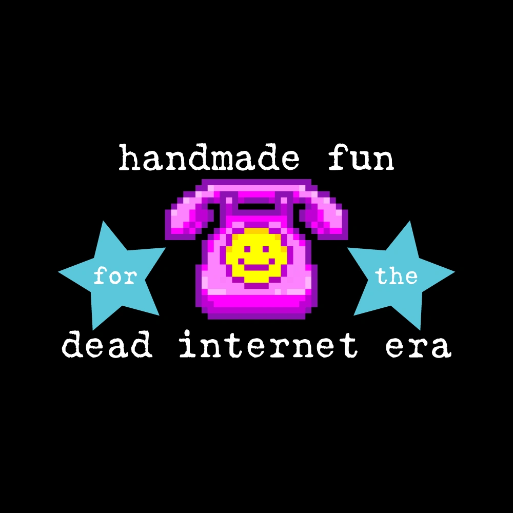 phoneholm.art logo thumbnail with tagline, handmade fun for the dead internet era branding