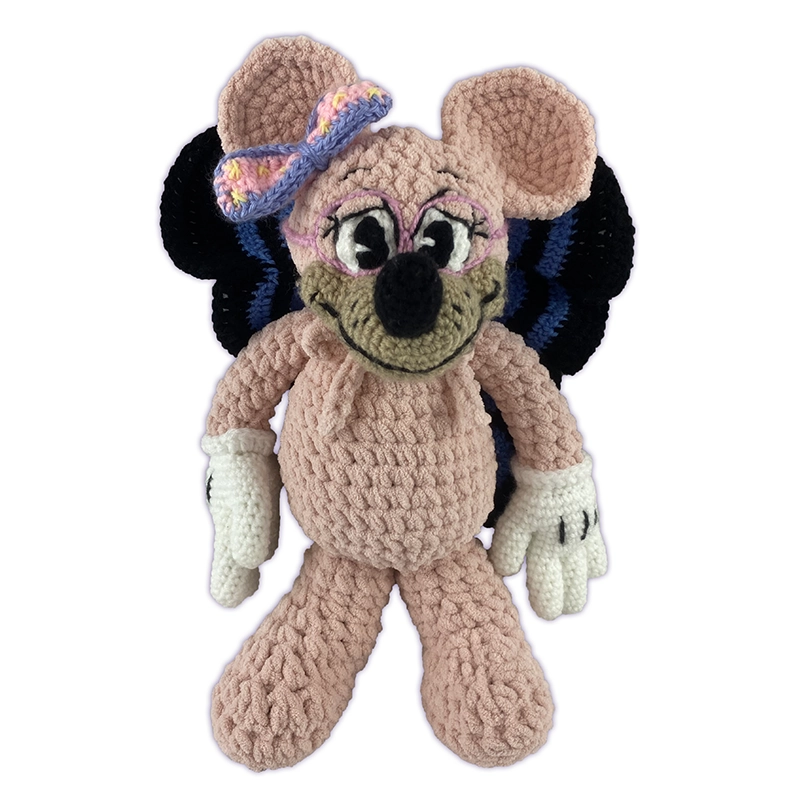 Crochet mouse toon plush thumbnail, handmade with removable butterfly wings and glasses