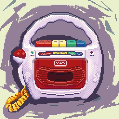 Playskool cassette recorder pixel art thumbnail, nostalgic toy reinterpretation
