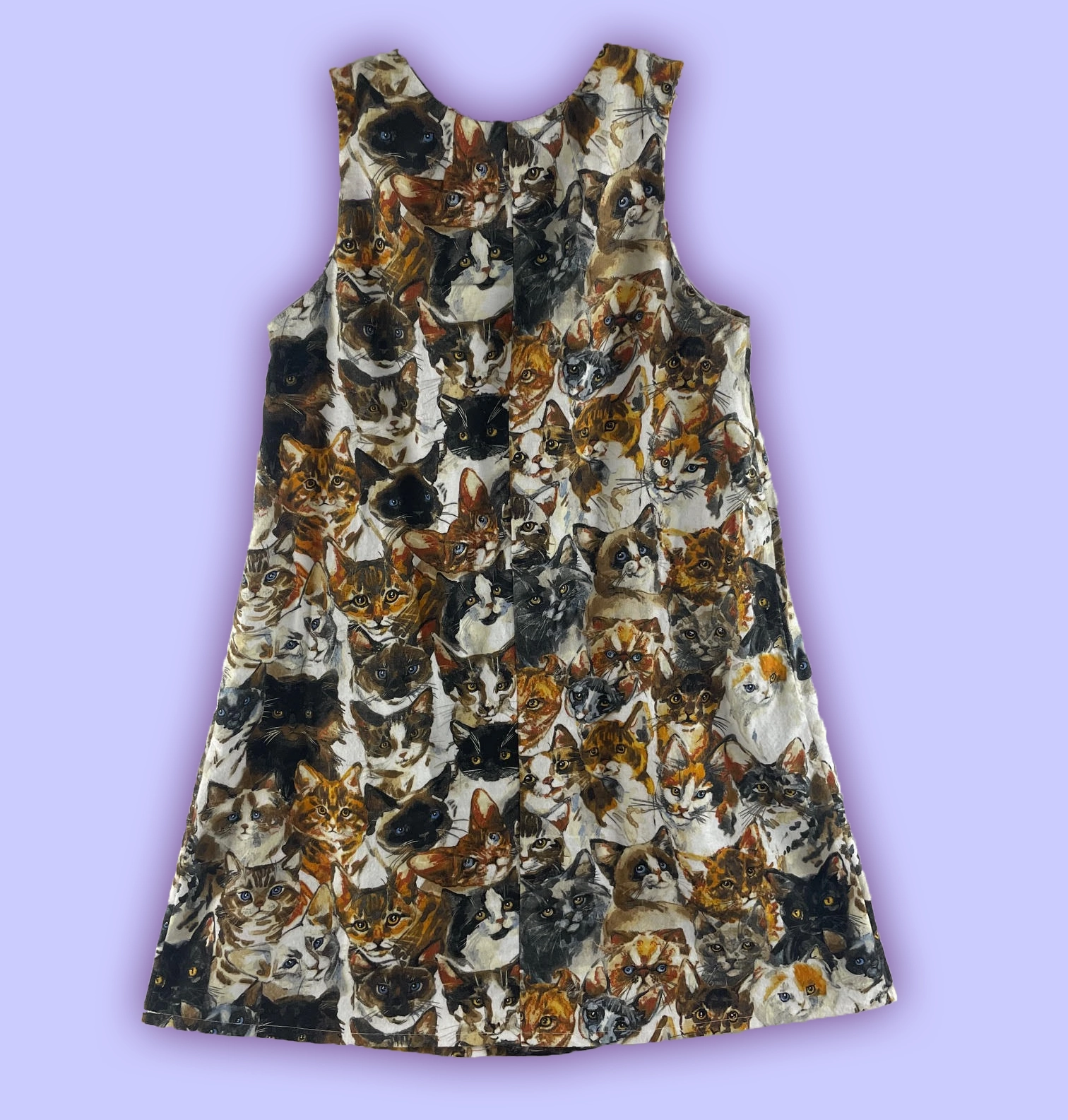 Back of handmade cat print dress