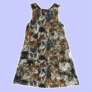 all-over cat print dress sewn from a vintage 60s pattern