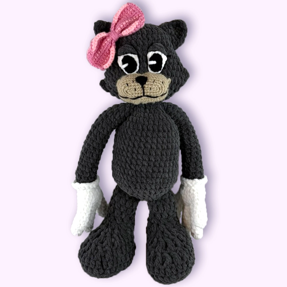 Grey Toontown Cat wearing a pink bow