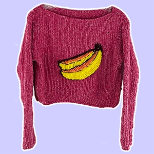 Pink velvet Sentro knit with crochet Banana applique