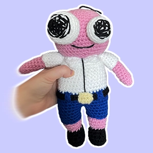 crochet Pim from Smiling Friends plushie